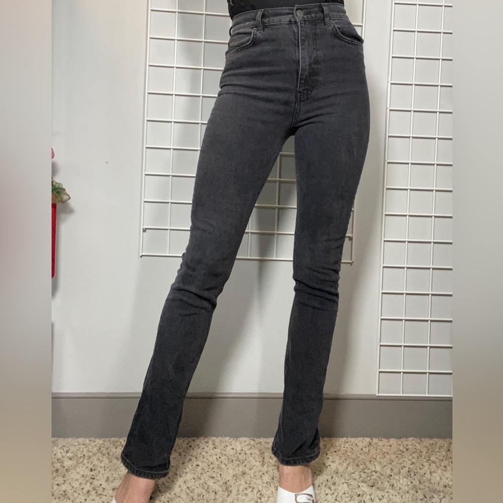 REFORMATION Washed Black High-Waisted Zipper Hem Jeans